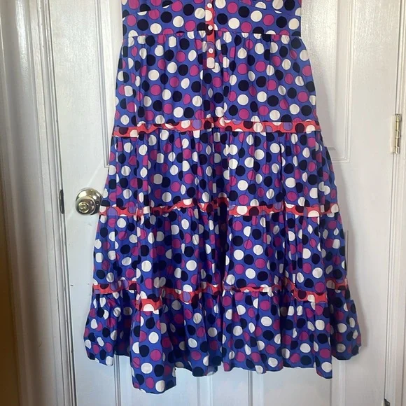 J. PETERMAN Blue Multicolor Polka Dot Lined Short Sleeve Dress$119 EUC 12 - Picture 3 of 9